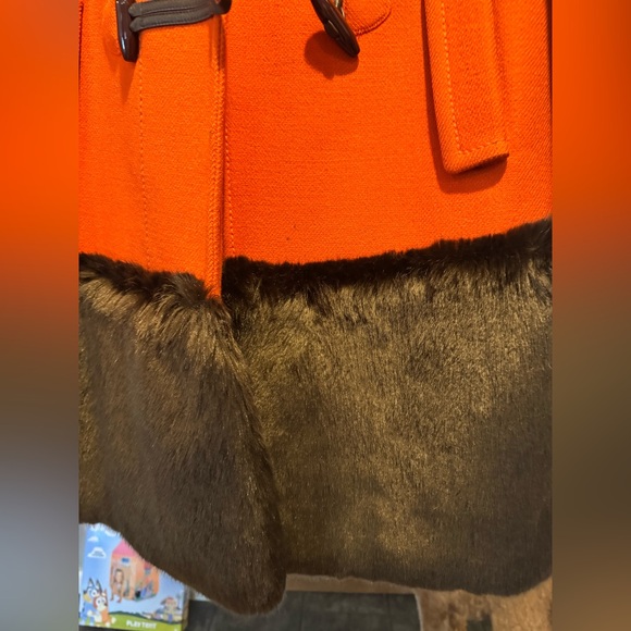 Rare Kate Spade Allie Orange Toggle Coat with Fur / Size 6 Medium - Picture 5 of 10